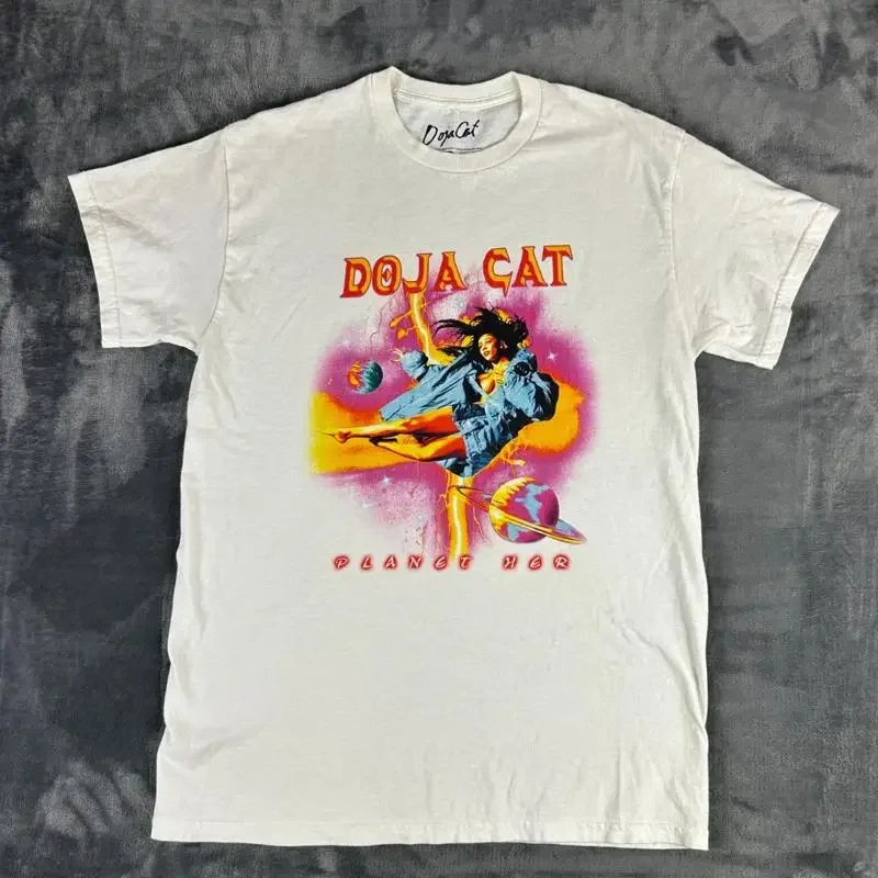 Camiseta Doja Cat Planet Her Tour, tamanho médio, branca, música, merchandising, pop, rap, 2021