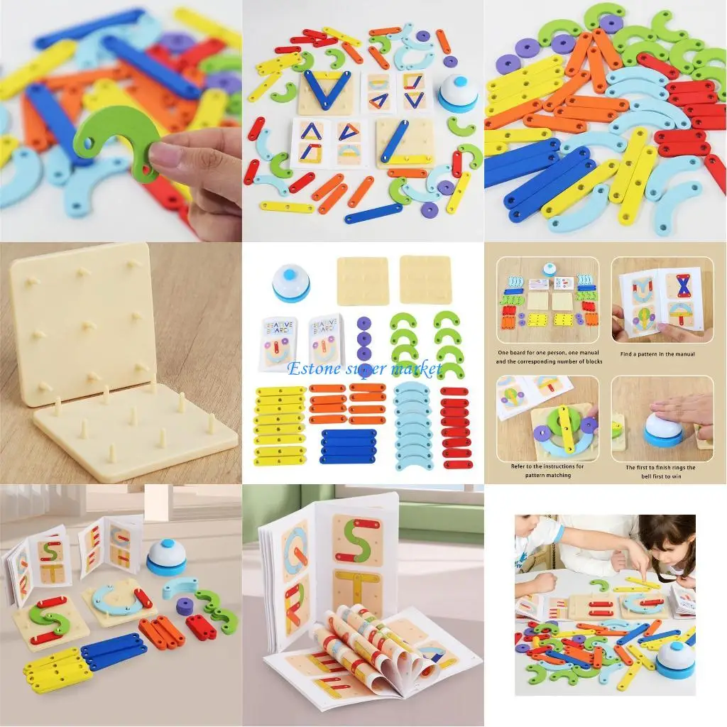 090B Puzzle edukacyjne Drewniana tablica z kołkami Geometryczna zabawka dla dzieci w wieku przedszkolnym Pomoc dydaktyczna