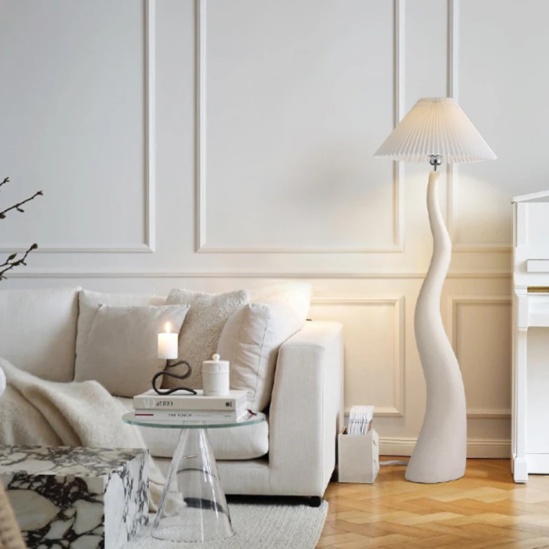Designer's Modern Minimalist Pleated Fabric Floor Lamps Cream Style Living Room French Bedroom Study Sofa Side Standing Lights