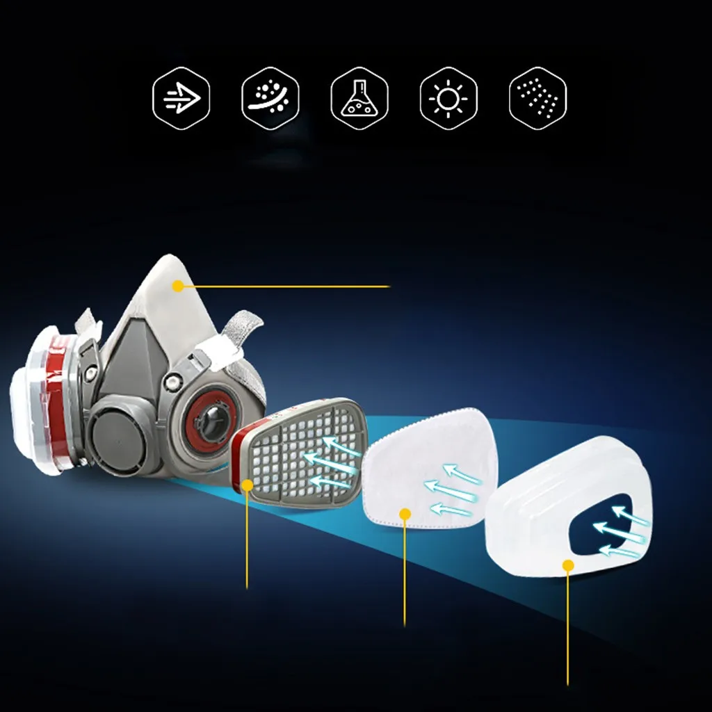 قناع غاز صناعي نصف كامل لتنفس الغبار للوجه لمرشحات رذاذ طلاء البخار العضوي للحماية الكيميائية مع نظارات واقية #4