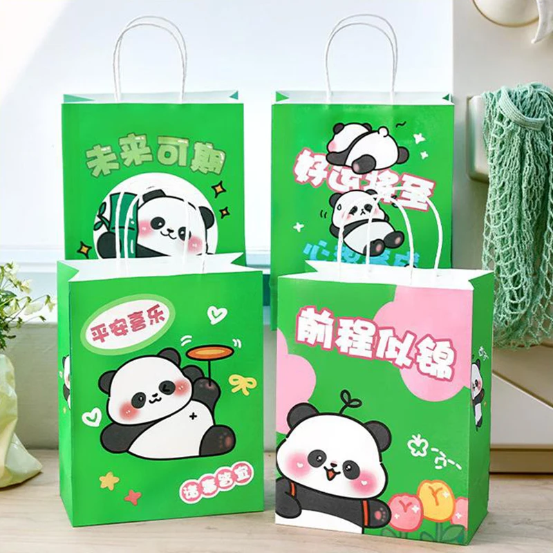 Bolsa de regalo de Panda de dibujos animados, bolsa de papel de gran aspecto para estudiantes, bolso de mano inspirador para el Día de los niños,