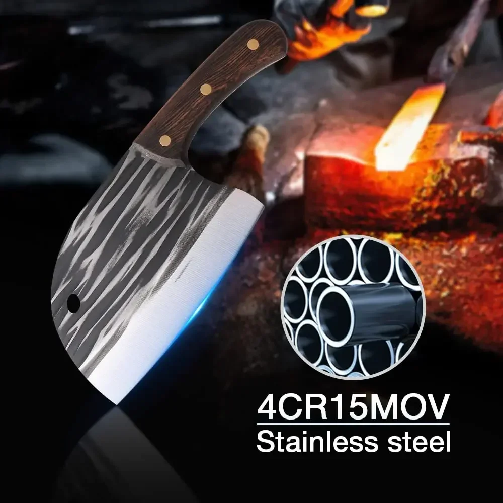 Upgrade High Carbon Steel Meat Cleaver Knife Wooden Handle Heavy Duty Dragon Bone Heavy Cutting Knife Premium Butcher Chopper