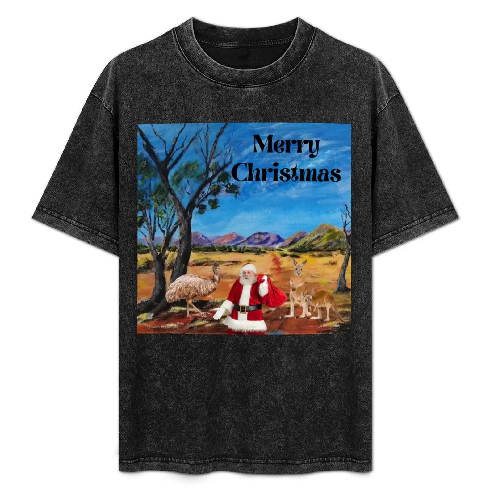 

Merry Christmas Australian Style - Original Art Christmas Design with Santa, Kangaroo and Emu T-Shirt