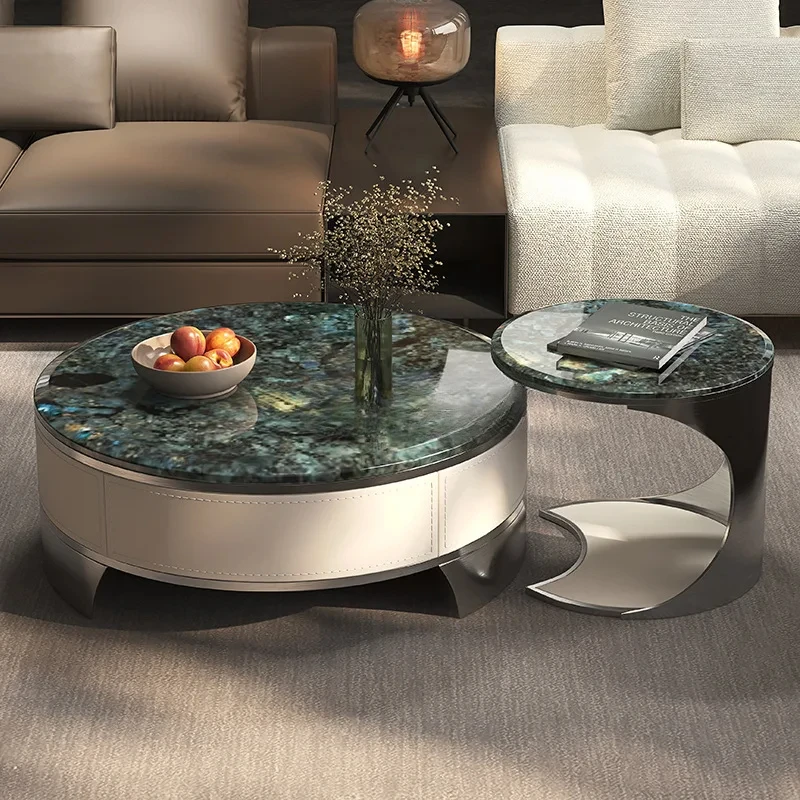 

Natural supercrystalline stone marble coffee table living room household Italian light luxury round coffee table