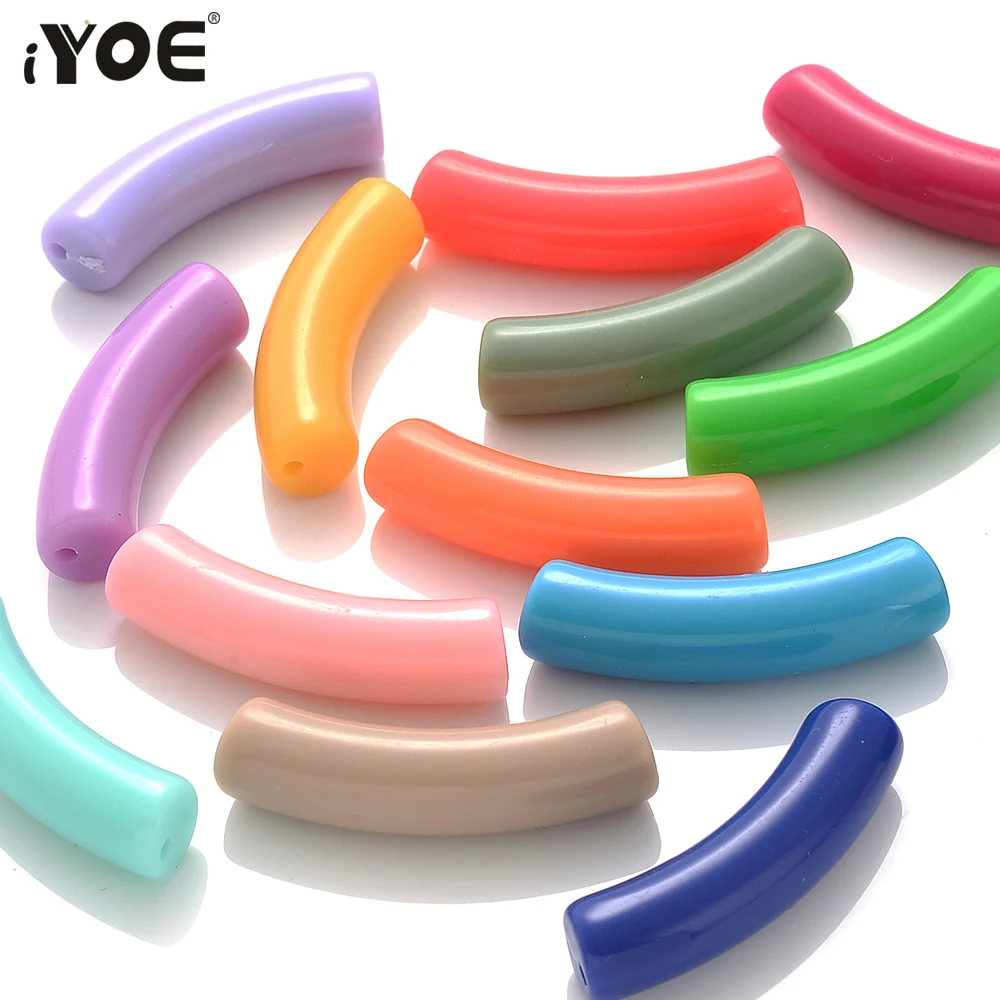 5/10pcs Solid Color Acrylic Bamboo Bent Beads Curved Beads Tube Beads For Diy Jewelry Making Bracelets Necklace