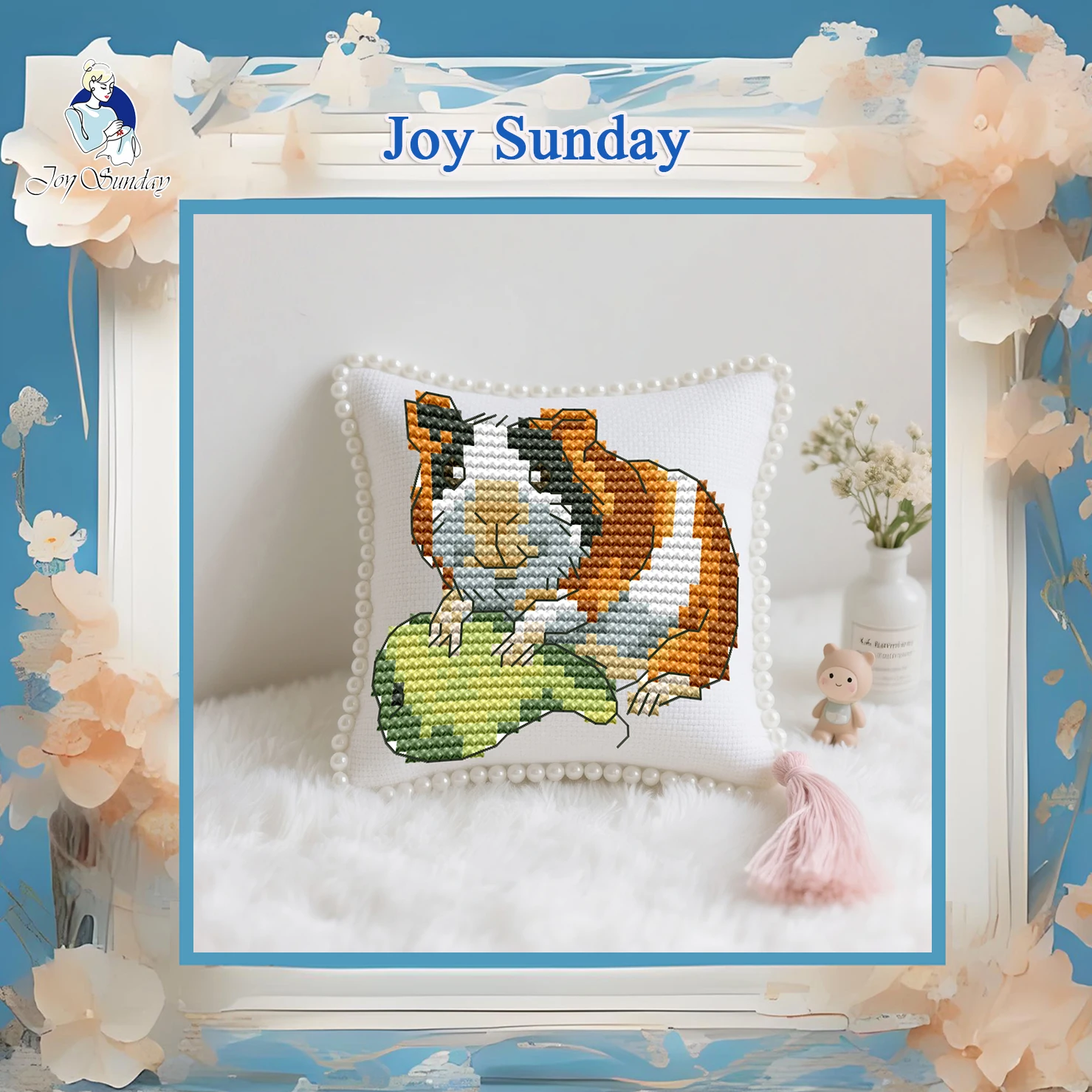 

Joy Sunday Pre-printed Cross Stitch Kit Easy Pattern Aida Stamped Fabric Embroidery Set-Hamster 3