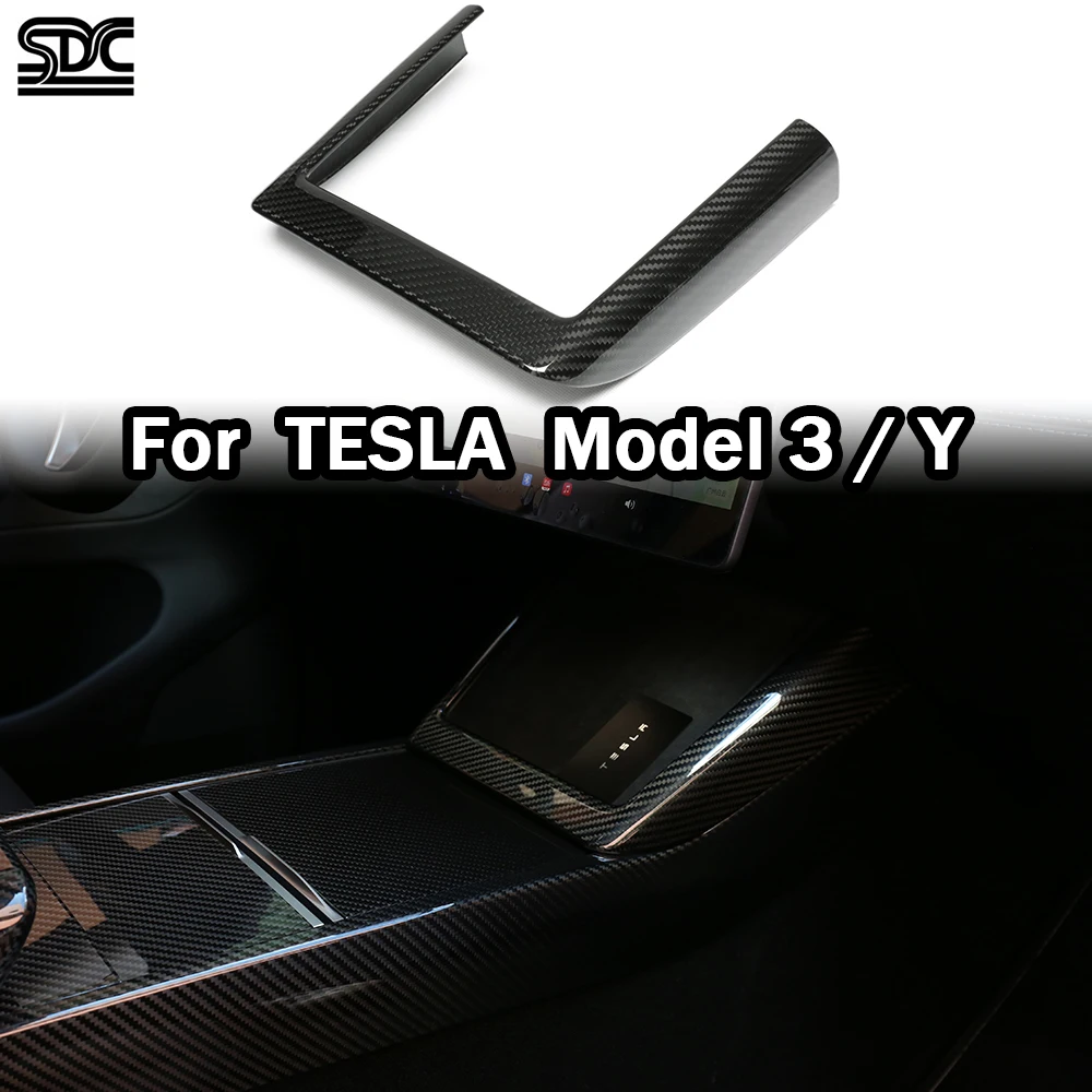 

Real Dry Carbon Fiber Wireless Charging Frame For Tesla Model Y Model 3 Interior Trims Armrest Box Cover Steering Wheel Trim