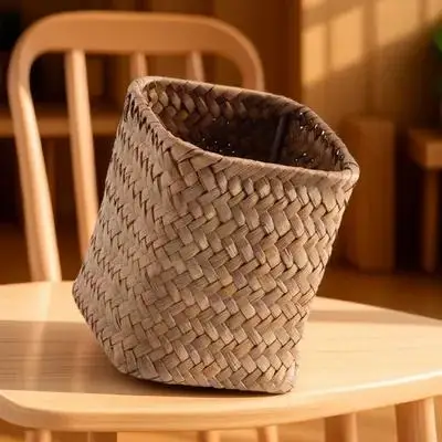 

Straw Woven Pen Holder for Desk Large Capacity Storage Organizer Multi-Function Stationery Cup for Pencils Makeup Brushes