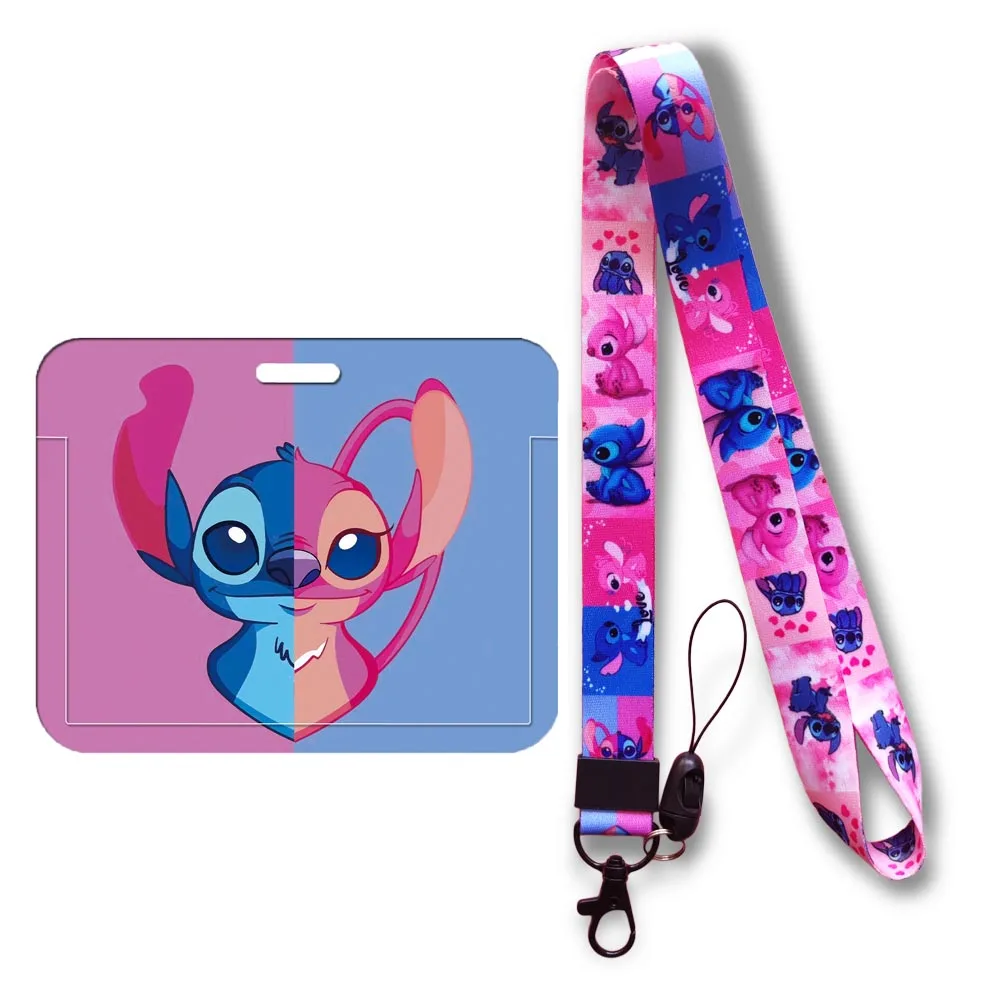 Cartoon Stich Horizontale Karte Halter Lanyard Arbeit Name Tag fall Bus Karte Halter für Kinder Schiebe Abdeckung Männer frauen Abzeichen halter