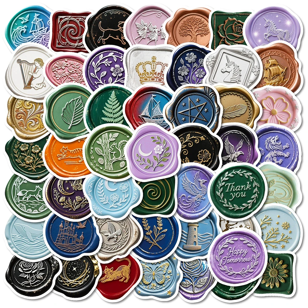 10/30/56pcs Cartoon Wax Seal Stamp Graffiti Stickers Vintage Colorful Pattern Sticker Water Bottle Diary Phone Decals Decoration