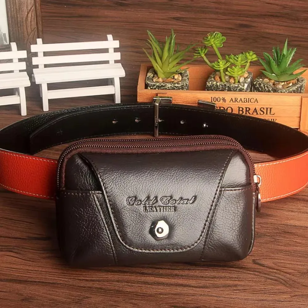 Men Genuine Leather Cell/Mobile Phone Cigarette Case Bag Wallet Real Cowhide Fashion Organizer Hip Purse Waist Belt Fanny Pack