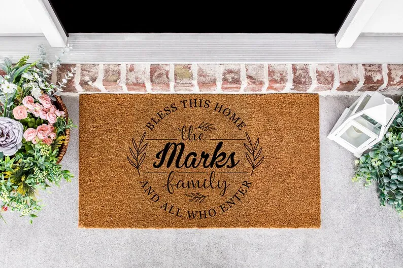 

Cozy Last Name Design Doormat Bless This Home Welcome Doormat Elegant Coir Anti-slip Doormat Wedding Housewarming Gifts Rugs