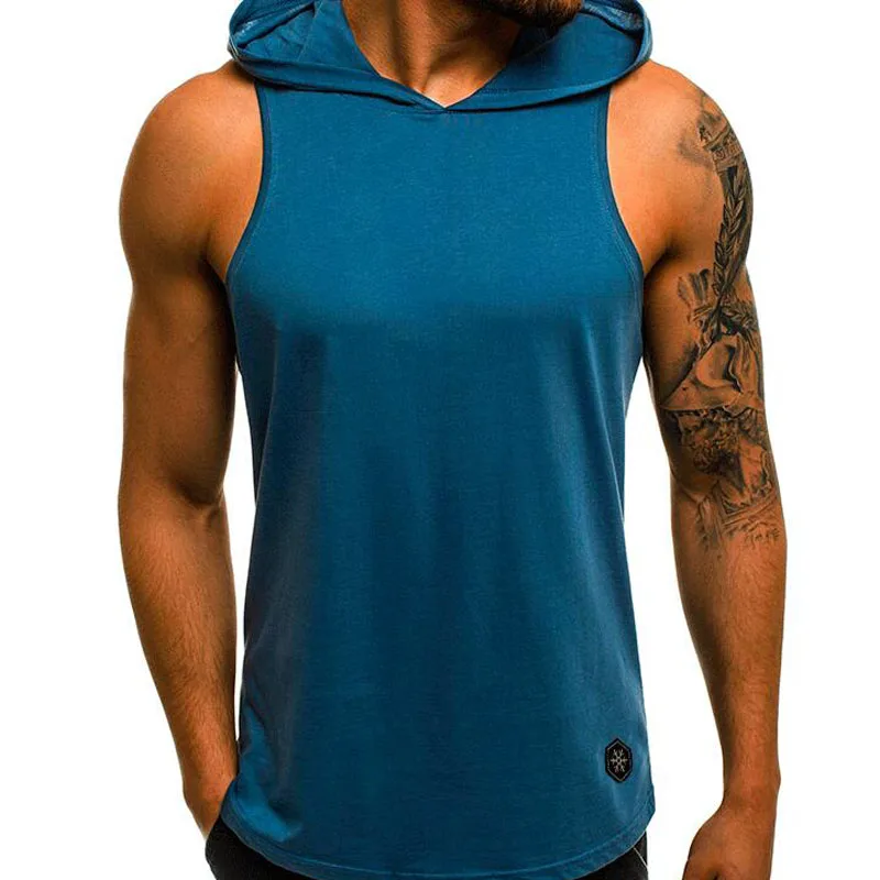 2023 Gyms Men Clothing Bodybuilding Hooded Tank Top for Men Summer Sleeveless Vest Sweatshirt Hoodies Fitness Man Tops MY075