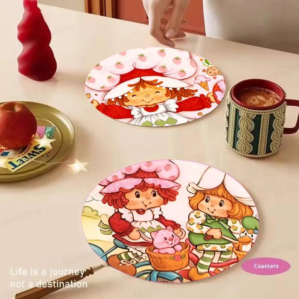 S-Strawberry-shortcakeS Girl Themed Wooden Coaster Non-Slip Heat Resistant Dining Table Decoration Cafe Restaurant Unique Gift