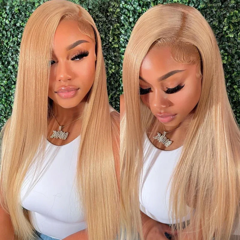 36 Inch 180-220% Density Straight Transparent Lace Front Wig 13x6 13x4 Hd Lace Frontal Wigs Straight Transparent 27 Honey Blonde Wig Human Hair Straight Lace Frontal Wigs Human Hair Pre Plucked Honey Blonde Wig For Women Promotional Sale