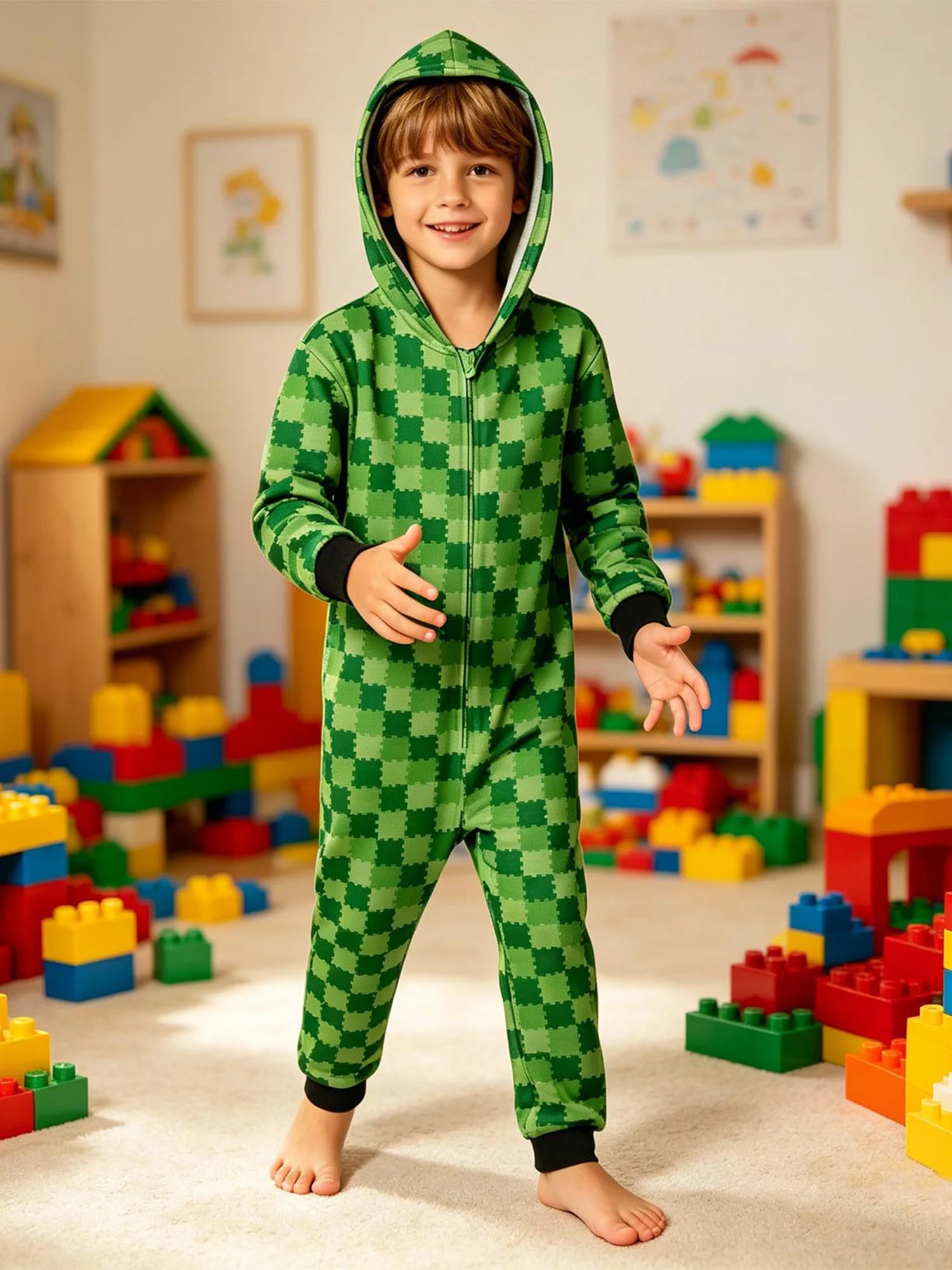 

Kids Animal Costume Hooded Long Sleeve Printed Coverall One Piece Zipper Jumpsuit for Cosplay Role Play Theme Party Dress Up
