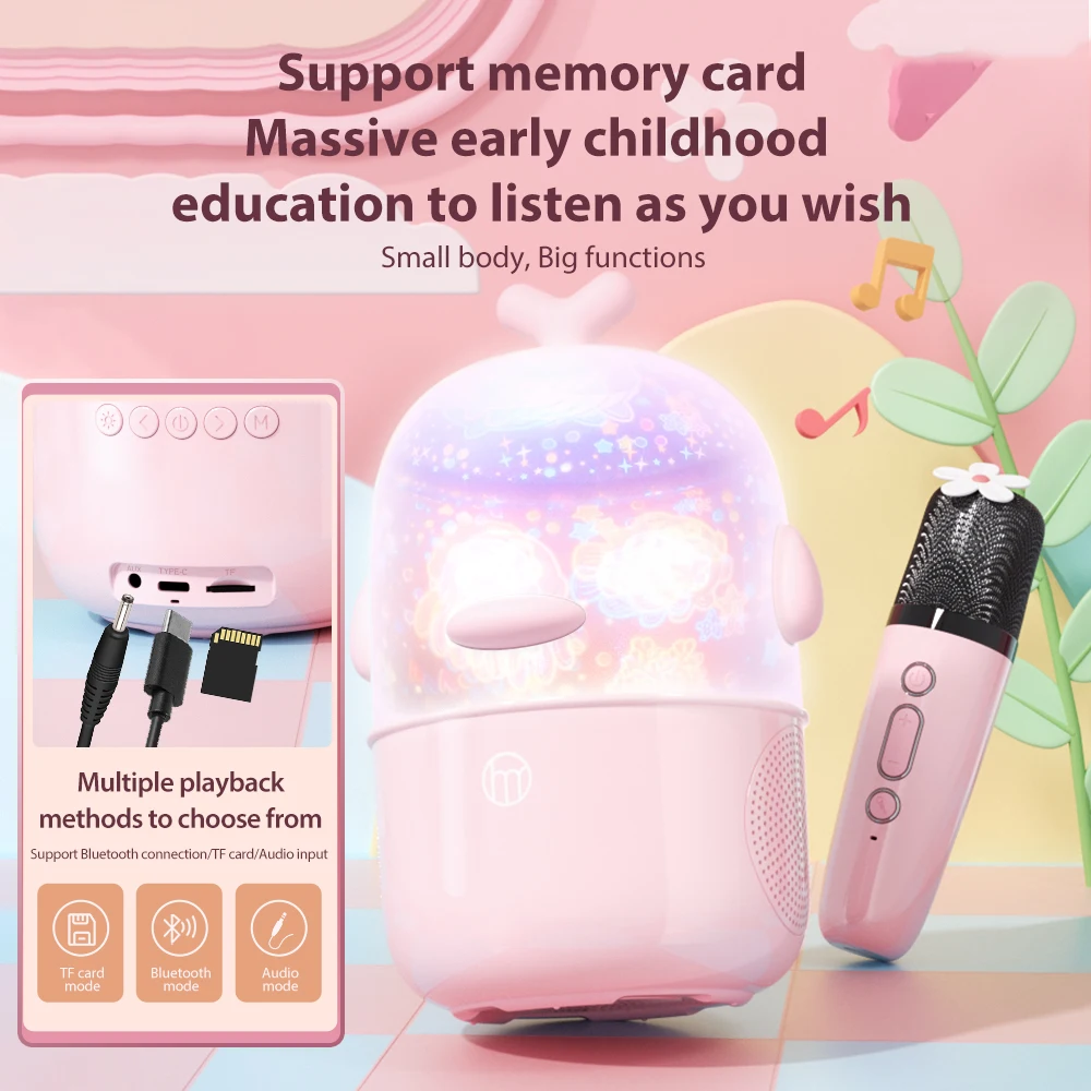 

Haomuren Беспроводная портативная проекционная Bluetooth-колонка с микрофоном, домашняя караоке-машина для детей и взрослых с RGB-подсветкой