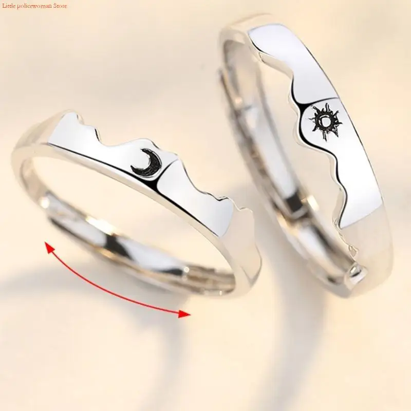 F92D Sun Moon Couple Matching Ring Open Adjustable Couple Friendship Stackable Ri
