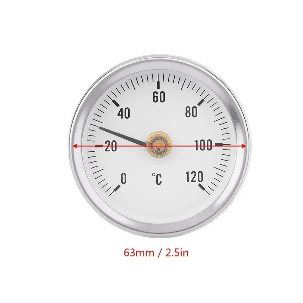 63mm Waterproof Dustproof Bimetal  Thermometer Range 0 to 120 Degrees For Pipe Surface Use