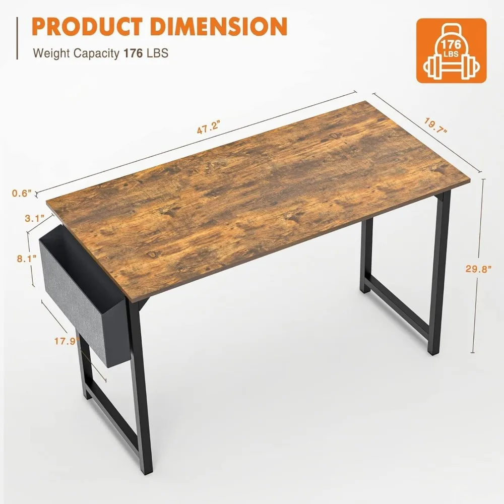 Computer Desk - Office 48 Inch Writing Work Student Study Modern Simple Style Wooden Table with Storage Bag