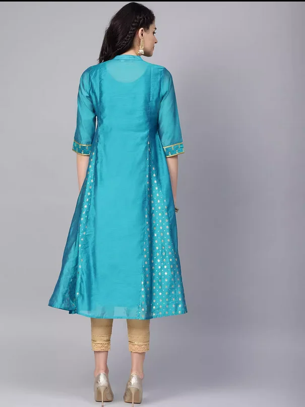 Indian ethnic style women's clothing, silk embroidery, long standing neck, 3/4 sleeves