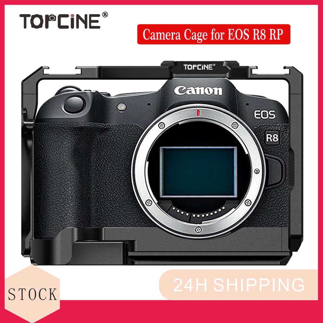 

RP Cage for Canon EOSR8/RP Camera Cage with Double Cold Shoe Multiple 1/4 3/8 Threaded Holes for LED Monitor Microphone Vlogging