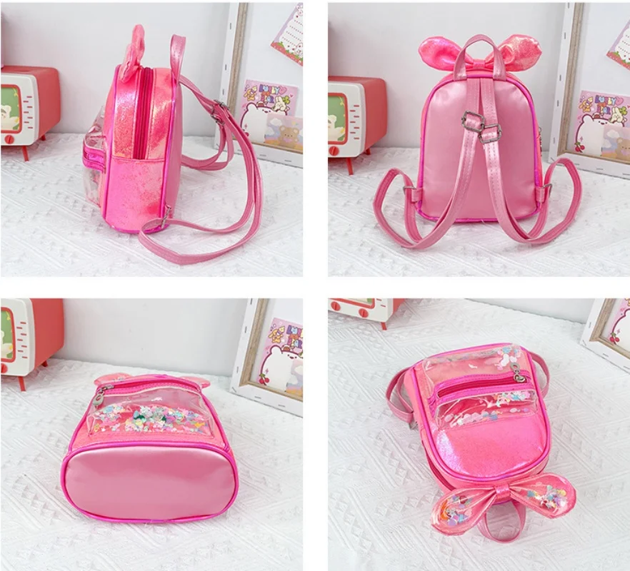 Mochila bordada personalizada con lazo decorativo y confeti para niña, Linda mochila de princesa con lazo, mochila de lentejuelas personalizada