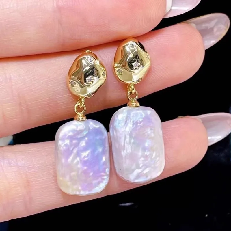 

Gorgeous AAAA 11-15mm south sea multicolour Baroque pearl earring 925 silver