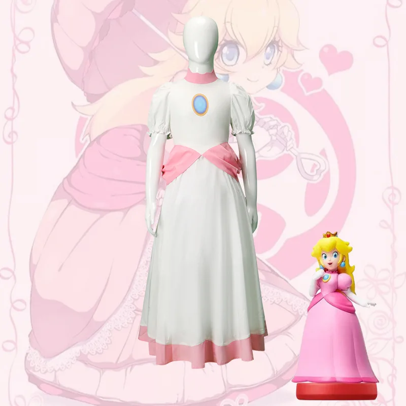 Game Peach Marios Princess Cosplay Costume Halloween Carnival Party Pink Dress Birthday Stage Girls Sweet Fancy Brigittes Outfit