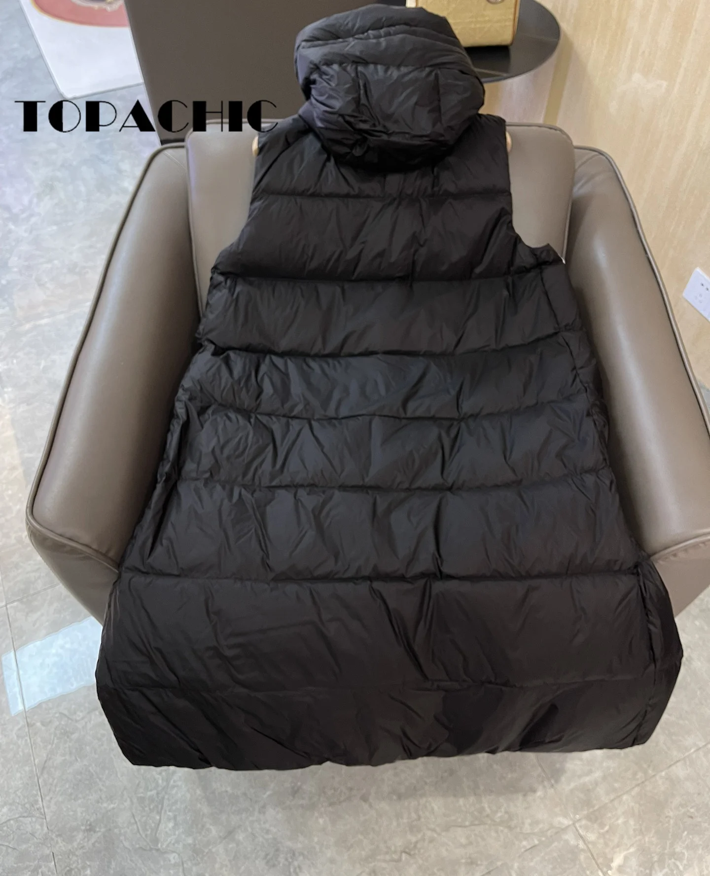 8.29 TOPACHIC-Women Clothes Fashion Quilted Long Goose Down Zipper Vest Drawstring Hooded Keep Warm Thick Vest Coat