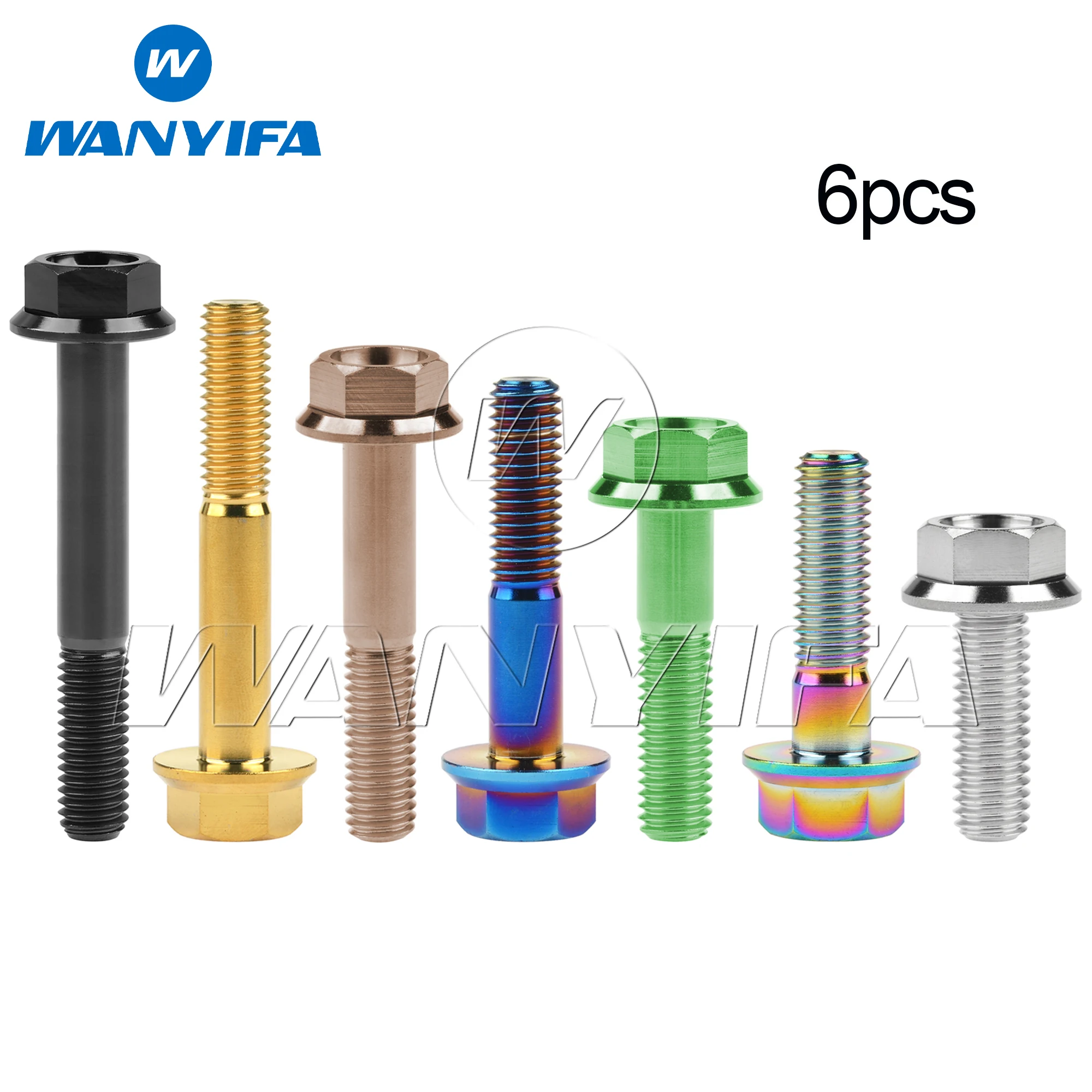 

Wanyifa 6pcs Titanium Bolts M8x15 20 25 30 35 40 45 50 55mm Flange DIN6921 Hexagon Head Screws for Motorcycle Bicycle Car