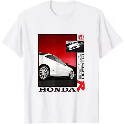 Honda Men's and Women's T-Shirt Racing Motorcycle Culture Shirt Summer Vintage Integra Type R Racing Poster Short Sleeve