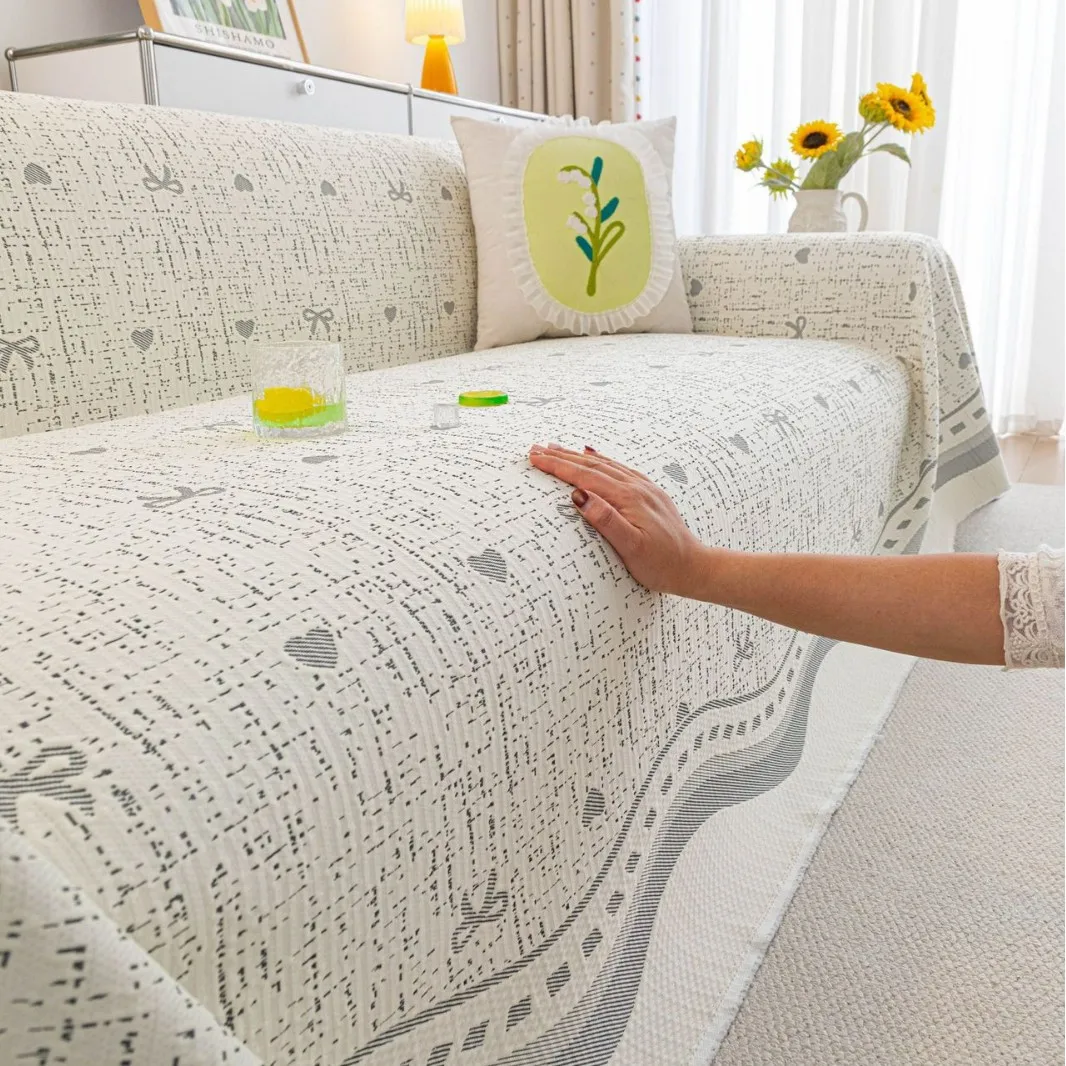 Ice-Silk Cooling Throw Sofa Cover Summer Cooling Comfort Little Forest Pattern Non-Slip Machine Washable One-Piece Home Decor