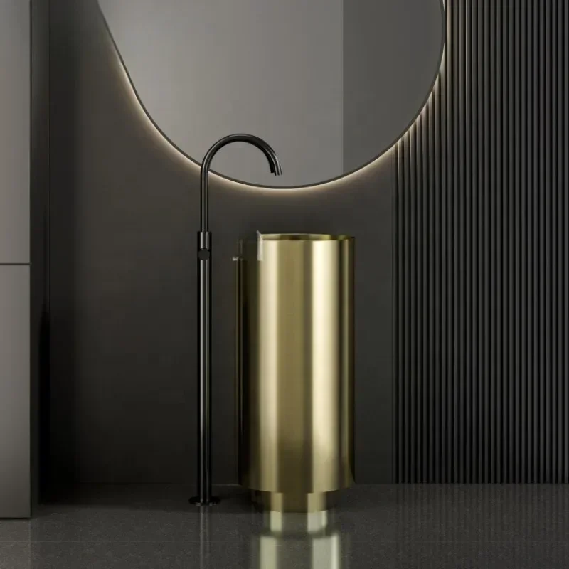 

304 stainless steel bathroom basin sink vertical round wash basin for hotel bathroom container sink