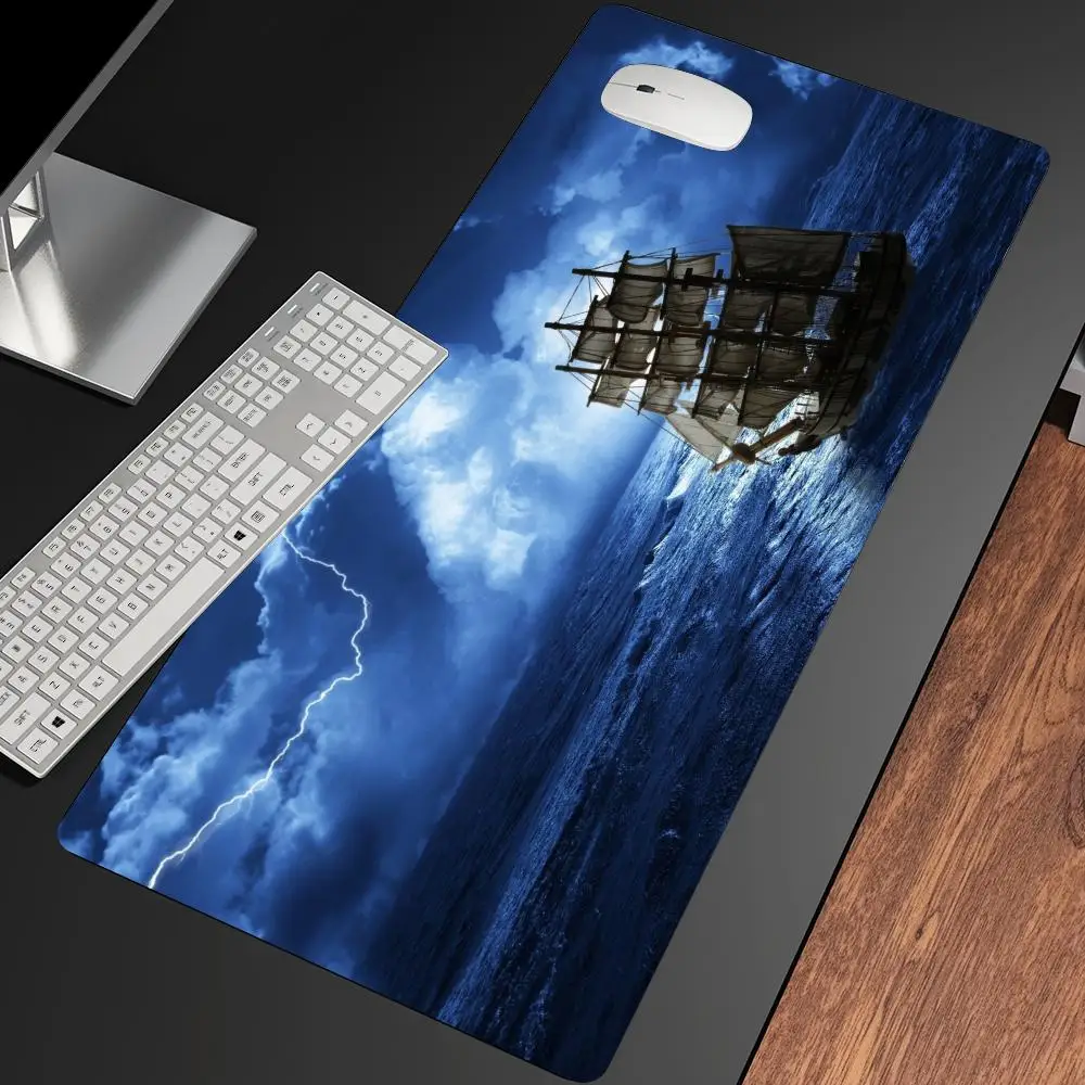 Night Sea Sailing Boat Desk Mat Table Mat Pc Accessories Square Mousepad Office Desk Decorating XXL Mouse Pad Keyboard Pad