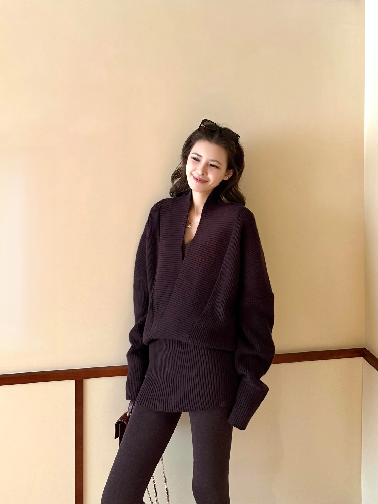 

Xzichic Lazy Style V-Neck Knitted Cardigan Slimming Wrap Dress Women's New Fashion Casual Long Sleeve Loose Fit Gown