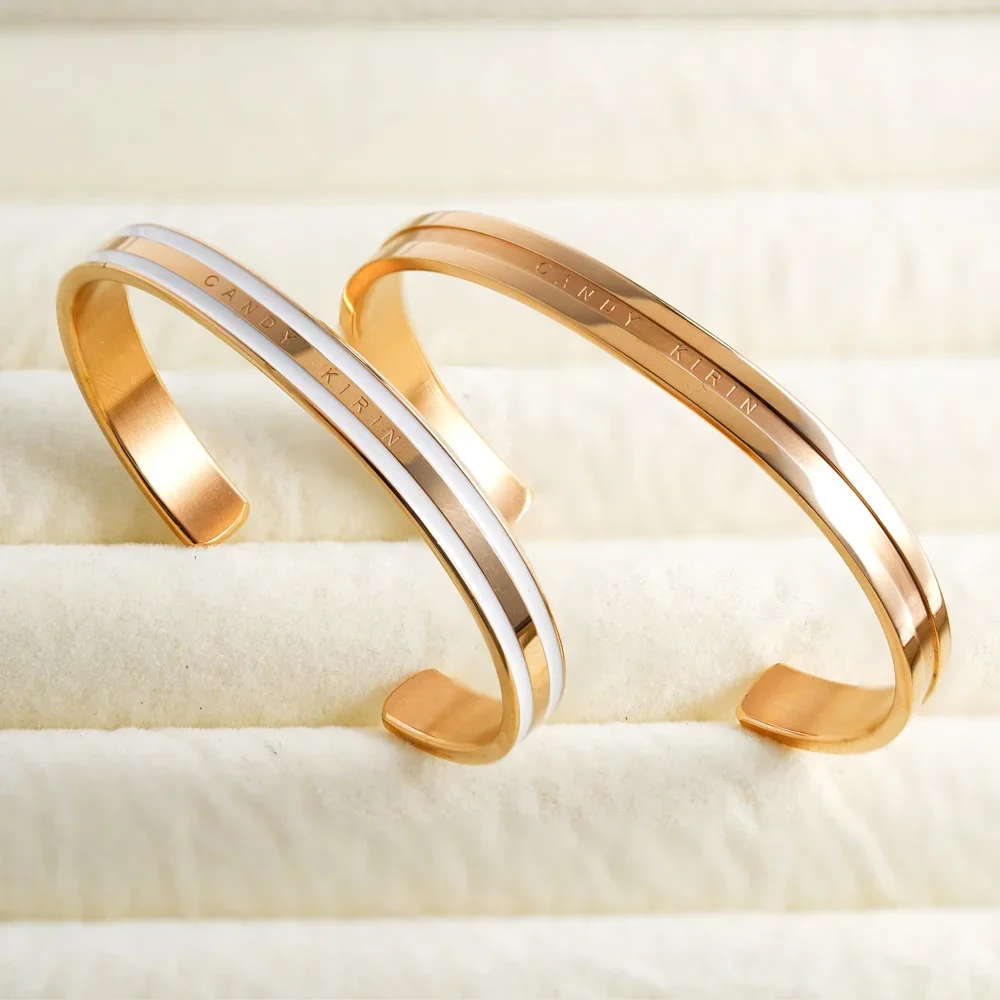 304 Stainless Steel C-shaped Open Bracelet, Rose Gold Plated DW Women's Bracelet, Couple Gift