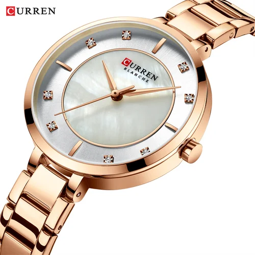 CURREN 9051 9100 9103 Relojes de pulsera de cuarzo para mujer a la moda para mujer, elegante diseño de pulsera de reloj de acero inoxidable
