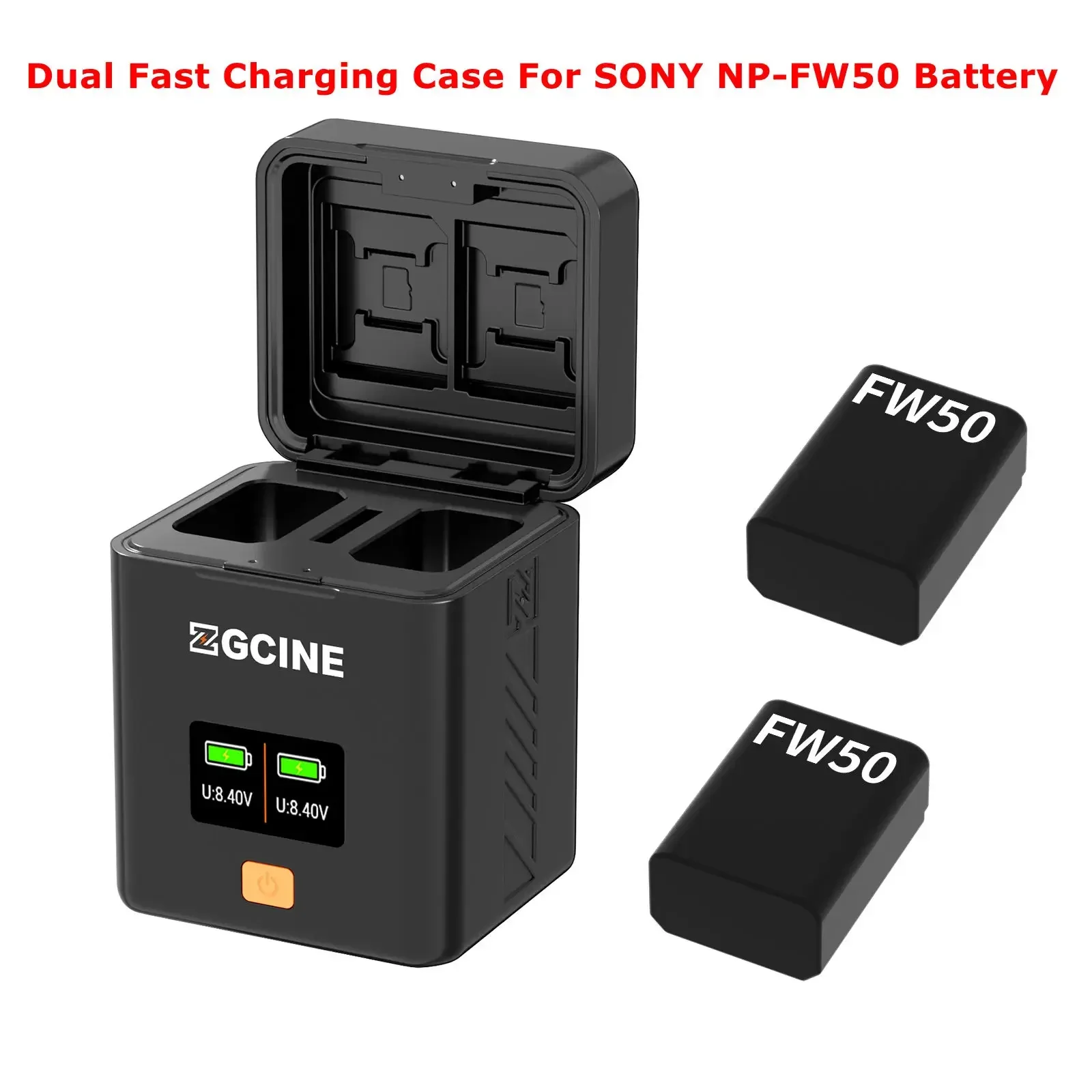 ZGCINE PS-FW50 USBC PD Dual Fast Charging Case For SONY NP-FW50 Battery Smart Battery Charger Box SD/TF Storage USB-A C Charging