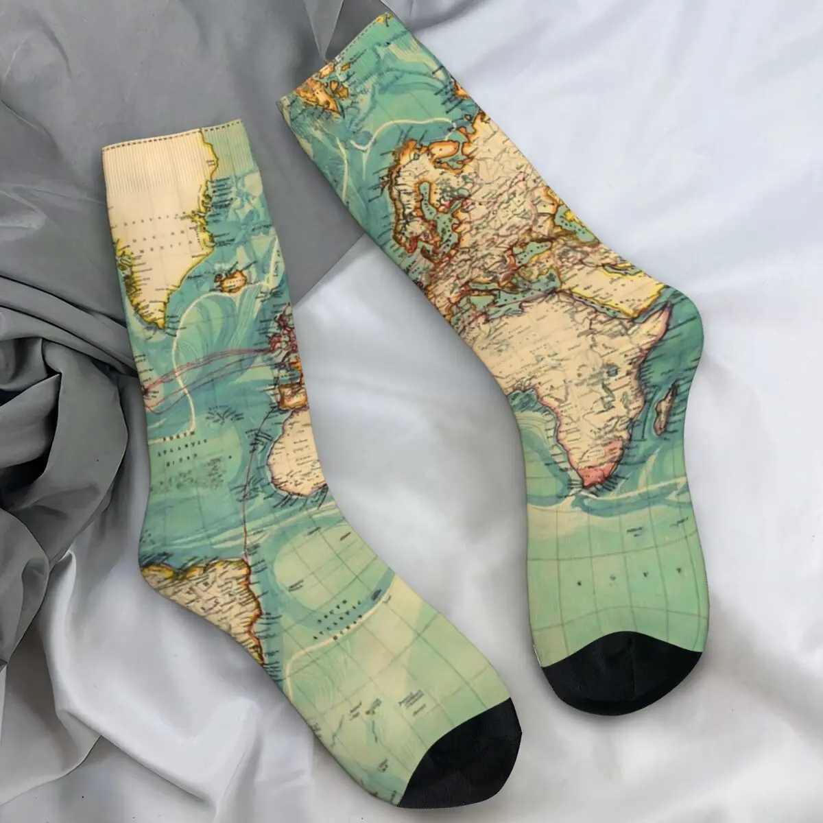 خريطة العالم الجوارب خمر خريطة العالم 1883 جوارب الموضة الربيع مكافحة الرجال الجوارب الدافئة لينة الرسم الجري جوارب رياضية