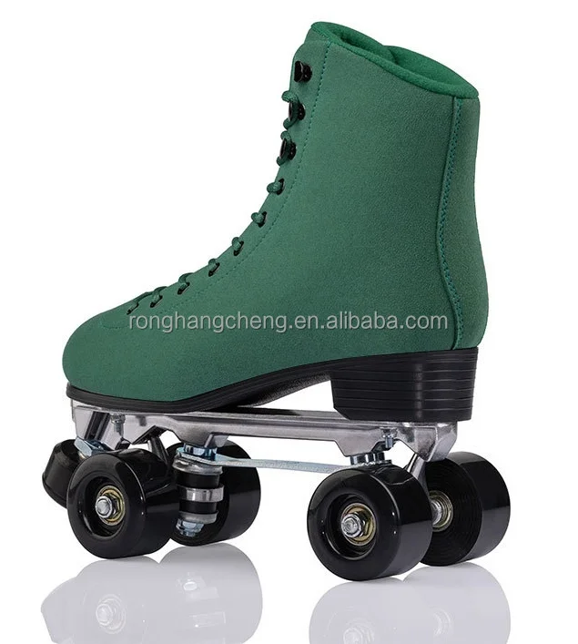 高品質スタイリッシュで快適なスエードグリーン大人の複列ローラースケートローラースケートホイール