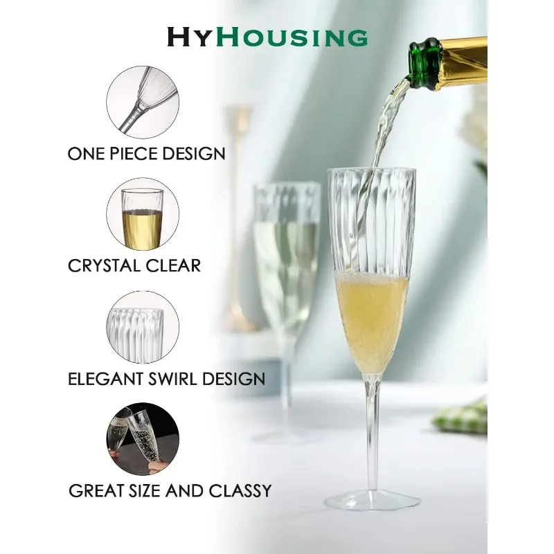 48 Plastic Champagne Flutes Clear Disposable Plastic Champagne Glasses Reusable Wine Cocktail Cups for Home Daily Life Party