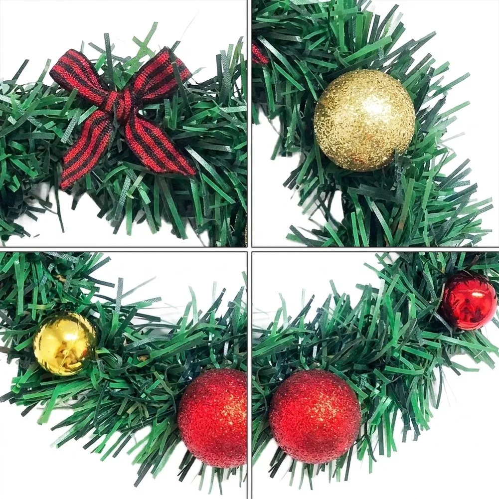 For Mini Christmas Wreath Ornament Set 6PCS Faux Pine Branches Red Gold Baubles Plaid Bow for Holiday Tree Shelf Display