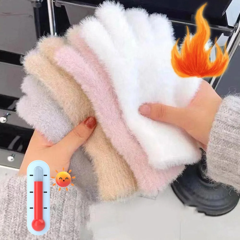 Winter Gloves Faux Mink Fur Gloves New Solid Color Sweet Plush Warm Gloves Cycling Skiing Running Outdoor Cold Protection Gloves