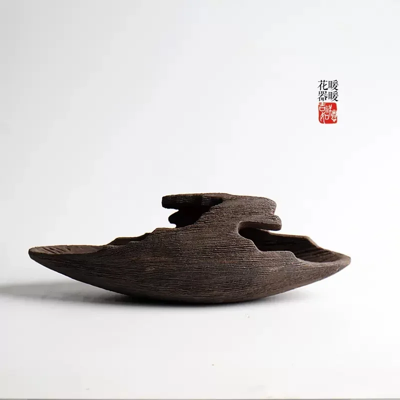 yesCeramic Handmade Hydroponics Carved Pottery Plate, Bonsai Pot, Traditional Chinese Garden Decoration