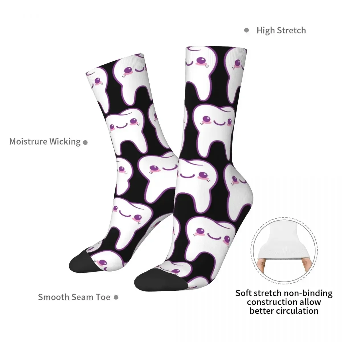 Cute  Dental Teeth Pattern Socks Harajuku Super Soft Stockings All Season Long Socks for Man's Woman's Birthday Present