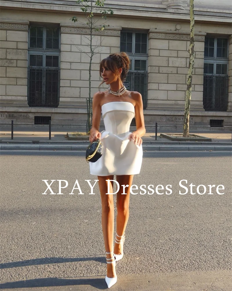 XPAY-Mini vestidos cortos modernos sin tirantes para fiesta de boda, falda abombada de satén grueso, vestidos de novia, vestido para ocasión Formal personalizado