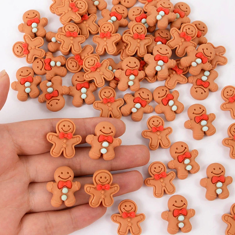 10/20Pcs Christmas Gingerbread Man Resin Figurine Flatback DIY Christmas Pendant Ornaments Keychain Jewelry Making Kid Xmas Gift