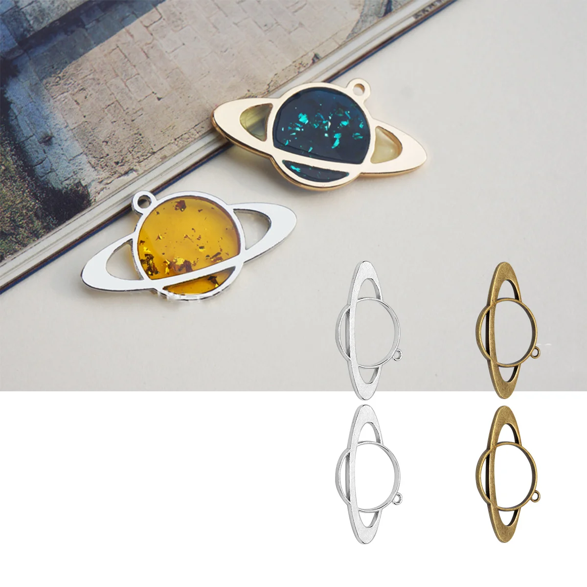 

16Pcs Resin Pendant Frames Alloy DIY Charm Pendants Jewelry Making Accessories for Necklace Bracelet Craft Projects Silver