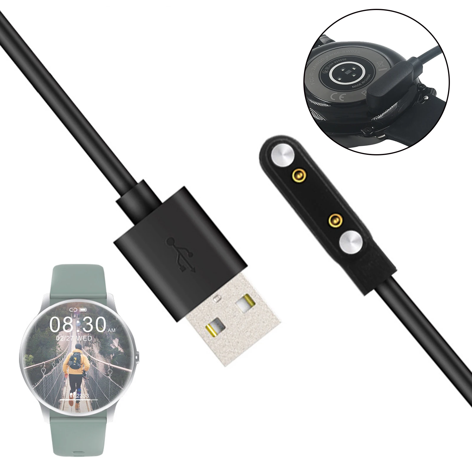 Cavo di ricarica USB per Xiaomi IMILAB KW66 Smart Watch Haylou Solar RT LS05/Ticwatch GTX CXB01/YAMAY SW022 W26 caricatore magnetico